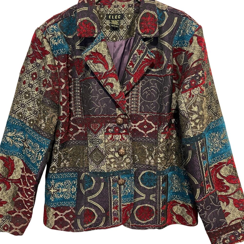 Vintage ELCC Tapestry Structured Lined Jacket Blazer Women’s Size Large Pockets